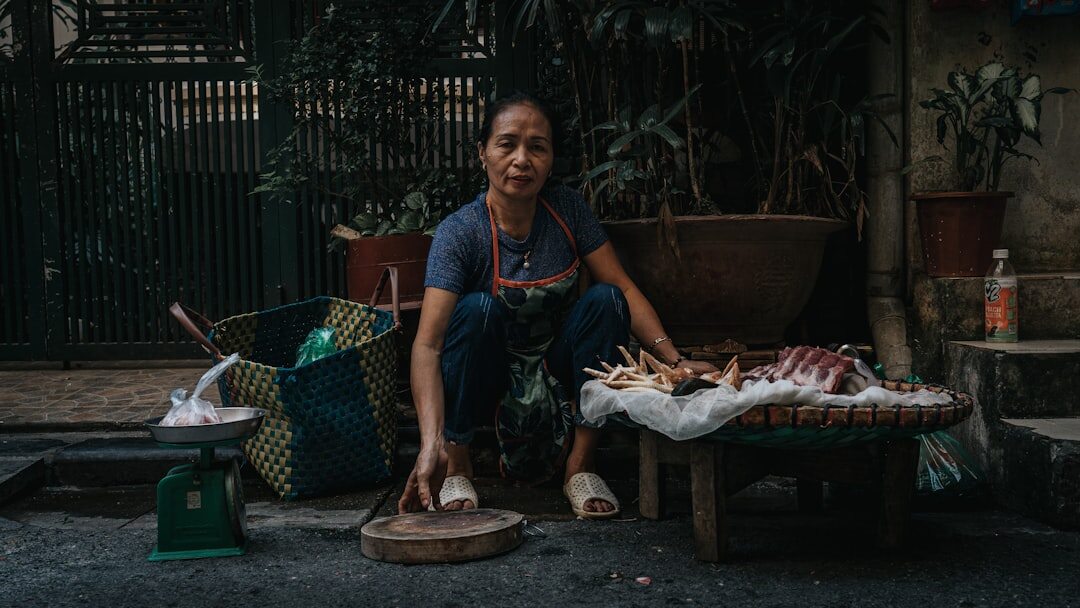 Danish woman fishmonger portrait at her stall